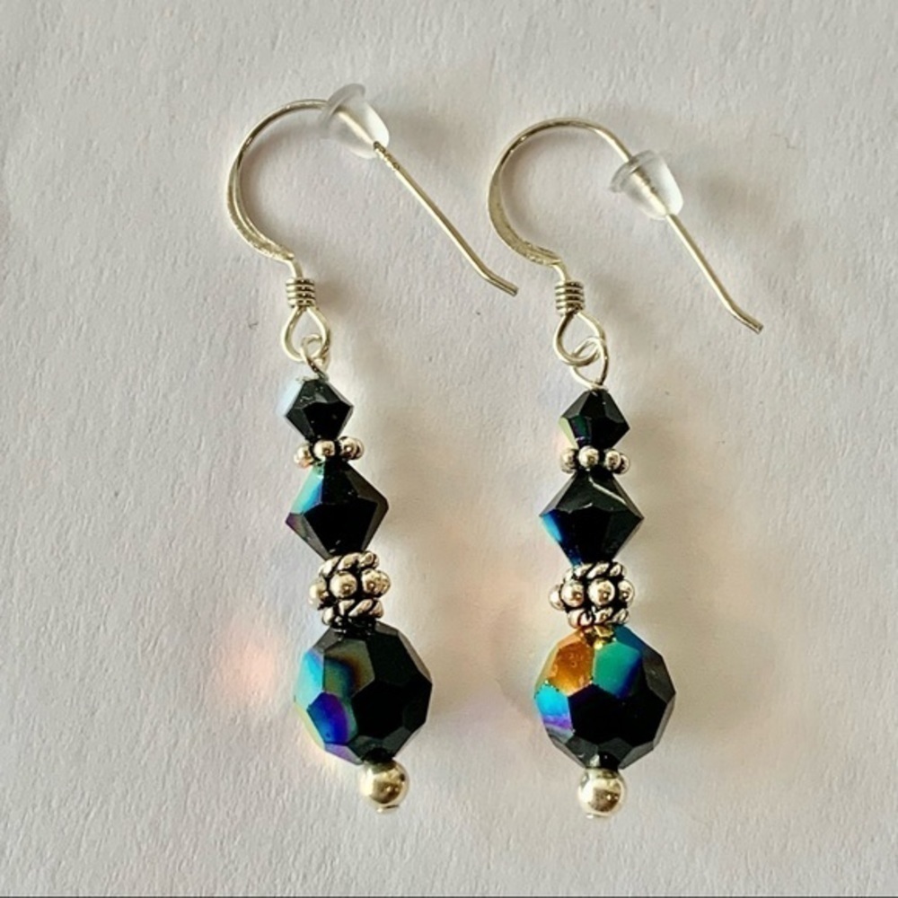 Sterling silver ear wire AB faceted color changing crystal beads